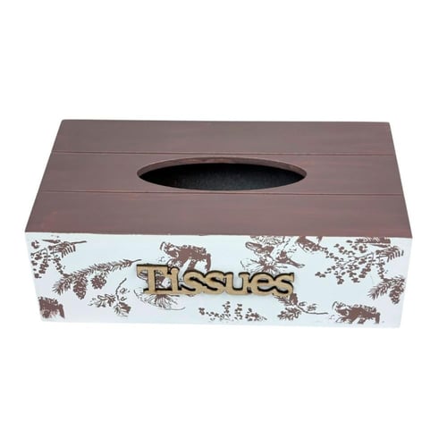 علبة مناديل خشبية بنقشة ريفية