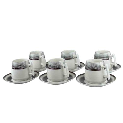 قم فناجين قهوة بورسلان بنقشة هندسية – 6 قطع