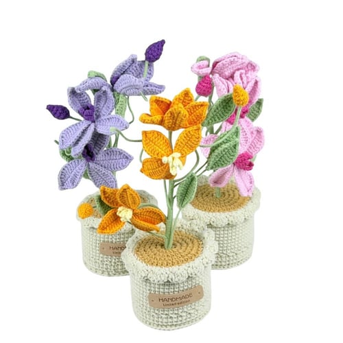 زهرة كروشيه في أصيص يدوي