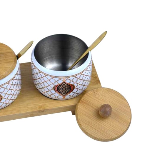 طقم بهارات سيراميك مع قواعد خشبية -3قطع -موديل بال...