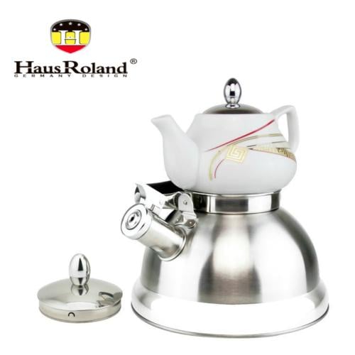 غلاية شاي ستانلس ستيل مع إبريق خزف علوي من هوس رول...