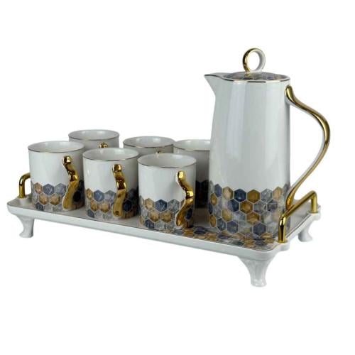 طقم تقديم خزفي فاخر بنقشة خلية النحل