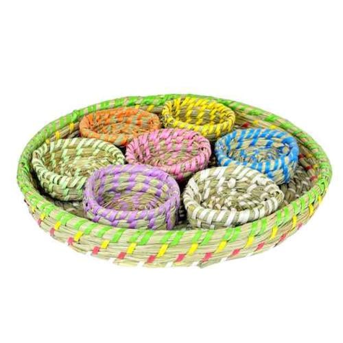 طقم صحون ضيافة من القش الملون