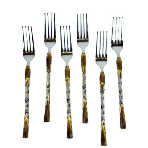 طقم شوك طعام مزخرفة بلمسة ذهبية – 6 قطع