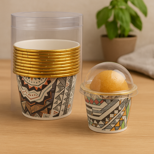 أكواب ورقية مزخرفة مع أغطية قبة شفافة