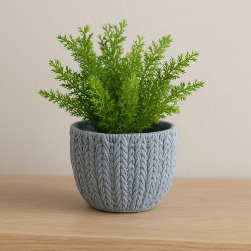 أصيص زخرفي بتصميم الحياكة – رمادي فاتح