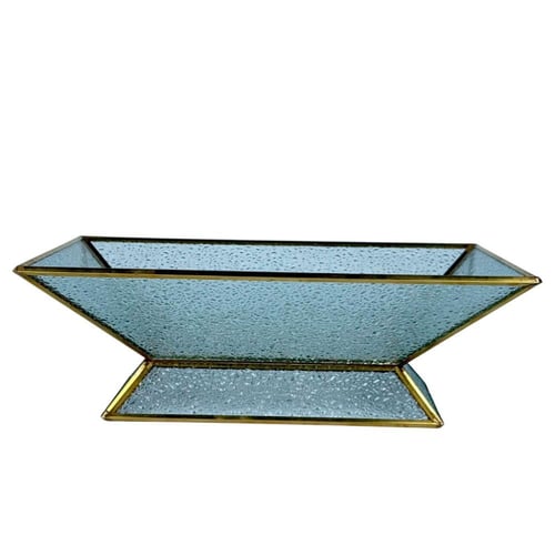 إناء ديكوري زجاجي بإطار ذهبي