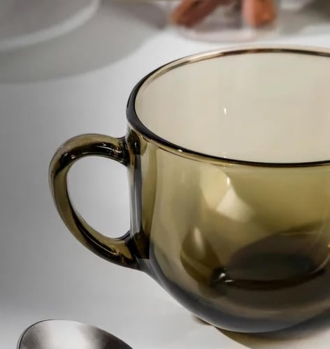 طقم أكواب حليب زجاجية بلون بني دخاني (قطعتين)