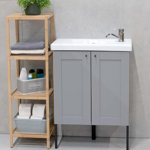 رف حمام بـ 4 رفوف – خزانة حمام من الخيزران، مناسبة...