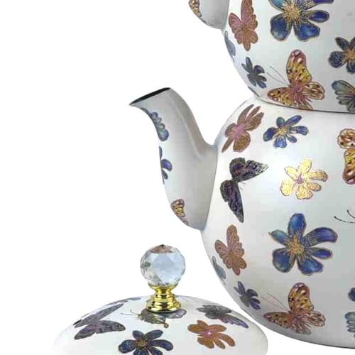 براد شاي تركي بطبعات ورد و فراشات