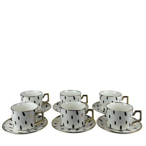 طقم فناجين قهوة بتصميم قطري أنيق – 6 قطع مع صحون