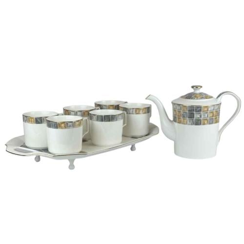 طقم شاي سيراميك فاخر بزخارف مربعة