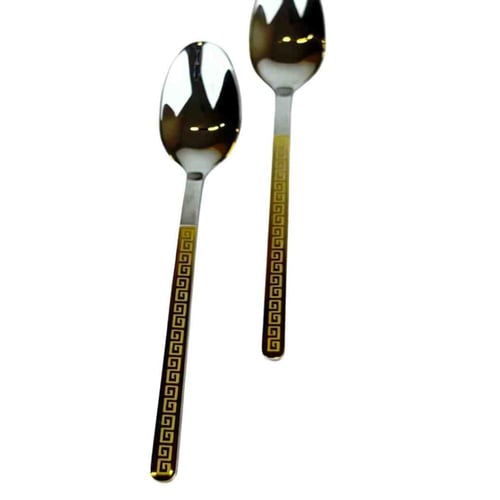 طقم ملاعق طعام استيل بنقشة هندسية ذهبية