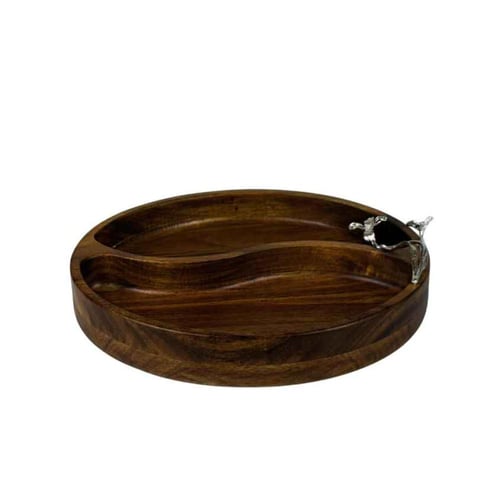 صحن تقديم خشبي دائري بتقسيم مزدوج أنيق، مزود بمقبض...