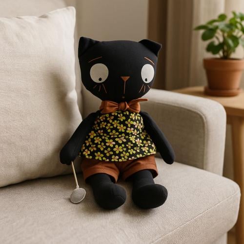 دمية القطة السوداء – تصميم مرح ولمسات يدوية