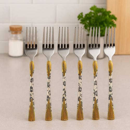 طقم شوك طعام مزخرفة بلمسة ذهبية – 6 قطع