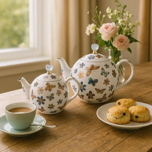 براد شاي تركي بطبعات ورد و فراشات