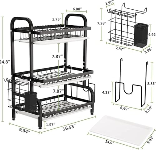رف تجفيف إيزي لايف ثلاثي الطبقات الأسود