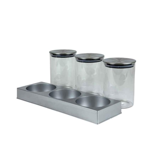 طقم برطمانات زجاجية بقاعدة معدنية – 3 قطع