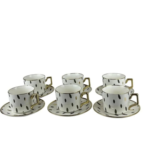 طقم فناجين قهوة بتصميم قطري أنيق – 6 قطع مع صحون