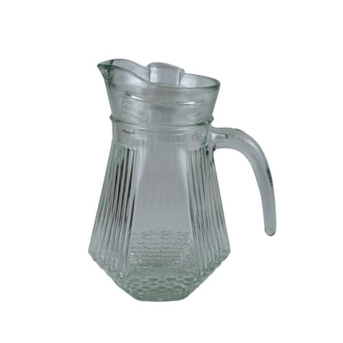 طقم إبريق زجاجي مع 4 أكواب شفافة بتصميم مخطط
