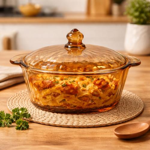 قدر طهي زجاجي بغطاء سعة 2.2 لتر من زجاج بوروسيليكا...