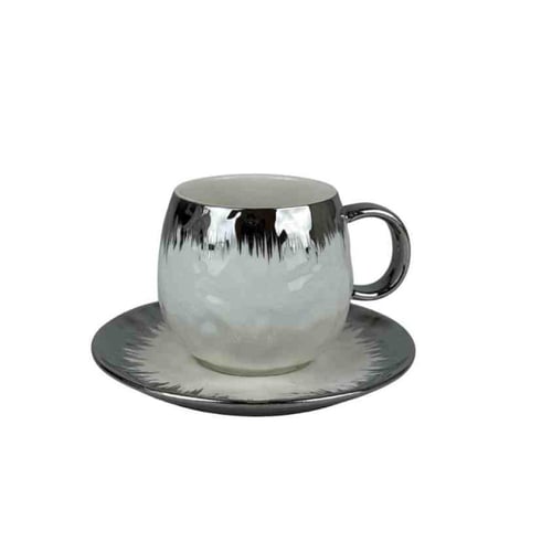 طقم فناجين قهوة بورسلان فاخر بلمسة فضية