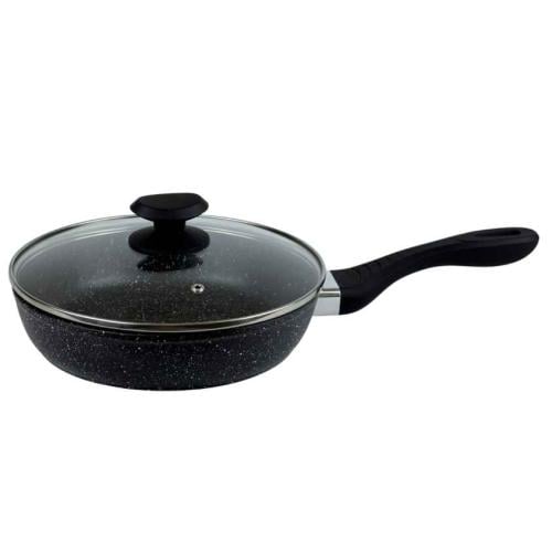 مقلاة غير لاصقة بغطاء زجاجي – أسود منقط