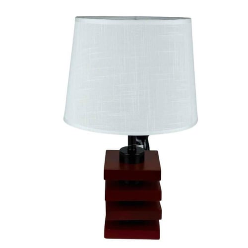 مصباح طاولة بتصميم عصري بقاعدة خشبية هندسية وغطاء...