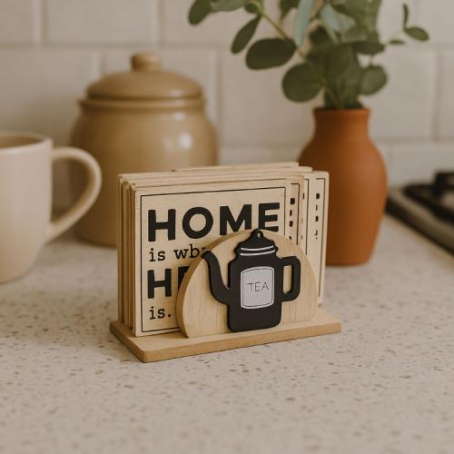 طقم كوستر هدايا "القهوة والأصحاب" – بيج