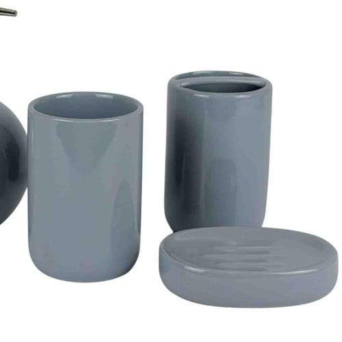 طقم إكسسوارات حمام سيراميك رمادي – 4 قطع