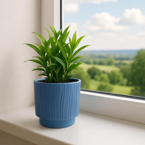 فازة سيراميك دائرية – بتصميم خطوط مموجة | اللون: ر...