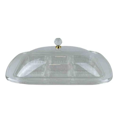 صحن تقديم اكريلك مقسم بغطاء شفاف ومقبض كريستالي