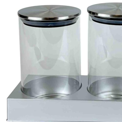 طقم برطمانات زجاجية بغطاء ستانلس ستيل وقاعدة -3قطع