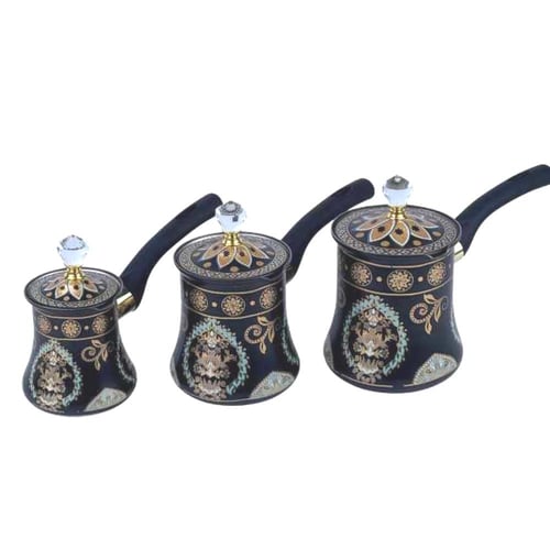 طقم ركوة قهوة شرقية فاخرة بنقوش إسلامية-اسود