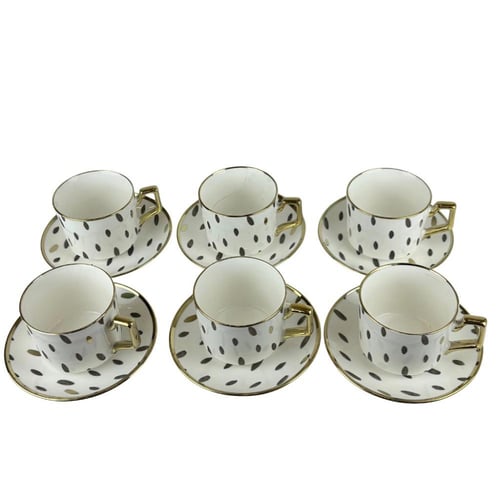 طقم فناجين قهوة بتصميم قطري أنيق – 6 قطع مع صحون