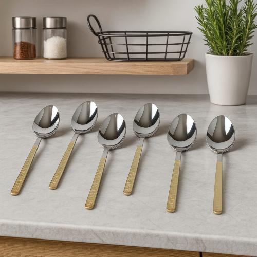 طقم ملاعق طعام استيل بنقشة هندسية ذهبية