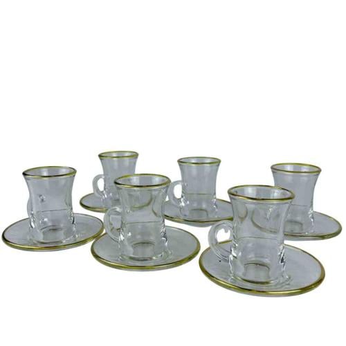 طقم بيالات شاي زجاجية مع صحون - 6 قطع