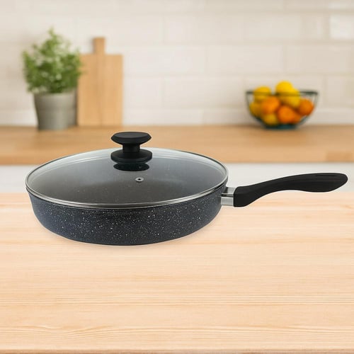 مقلاة جرانيت غير لاصقة بغطاء زجاجي 30cm