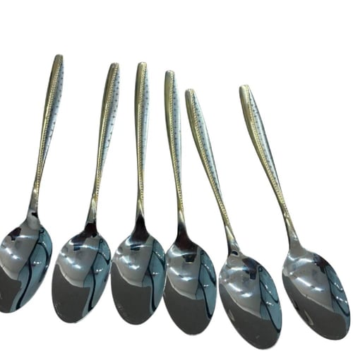 طقم ملاعق ستانلس ستيل بنقشة ذهبية – 6 قطع