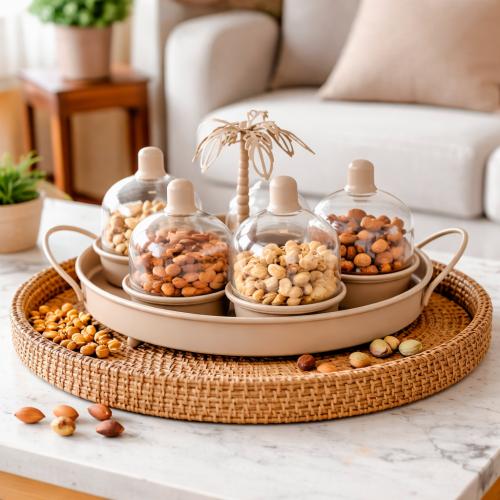 طقم تقديم فاخر بغطاء اكريلك وتصميم نخلة - 6 قطع