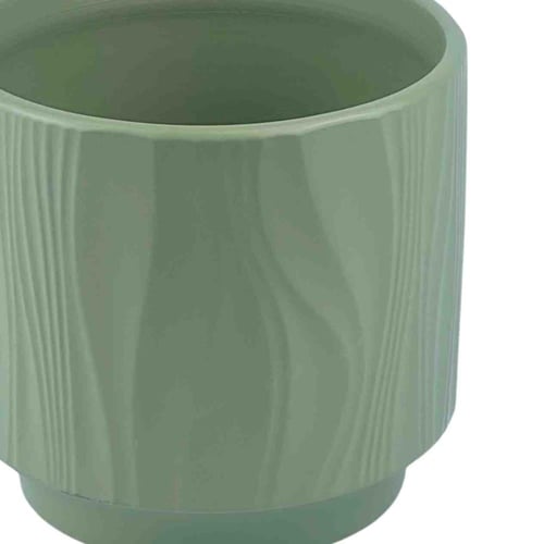 أصيص سيراميك أخضر بنقشة خشبية