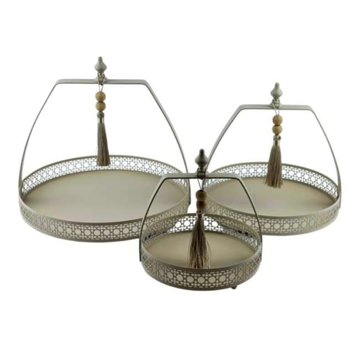 طقم تقديم حلويات مزخرف ثلاث احجام دائريه بشكل جذاب