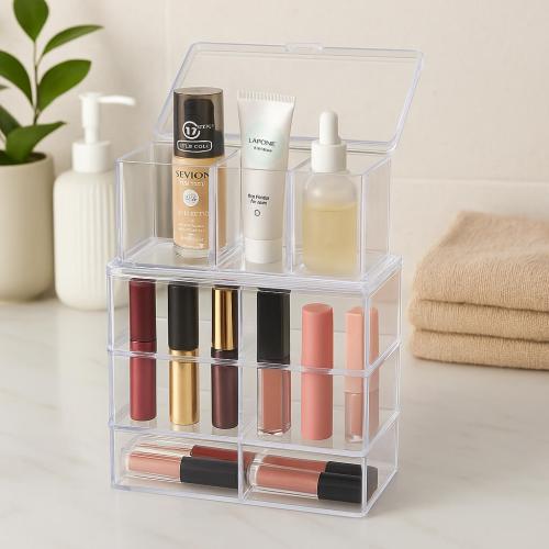 منظم مكياج أكريليك شفاف بثلاث طبقات
