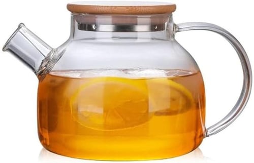 إبريق شاي زجاجي مع غطاء بامبو