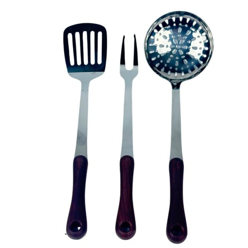 طقم أدوات مطبخ ستانلس ستيل بمقابض خشبية – 6 قطع مع...