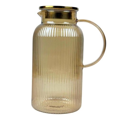 إبريق تقديم زجاجي بلون كهرماني بغطاء معدني