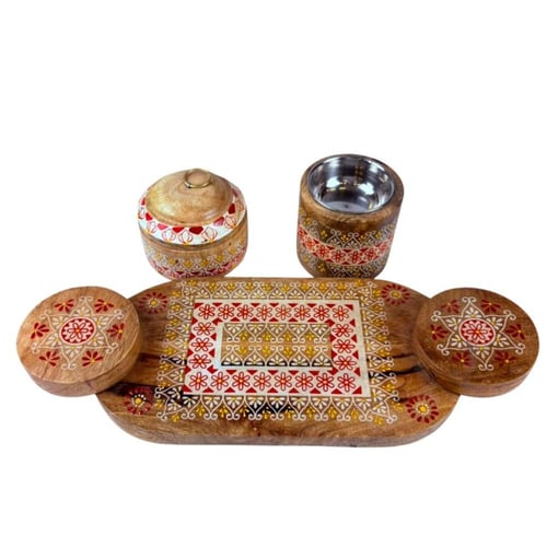 طقم مبخرة خشبي هندي فاخر بنقوش ذهبية