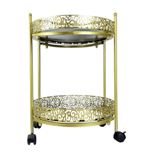 عربة تقديم ذهبية بطبقتين بزخارف فاخرة