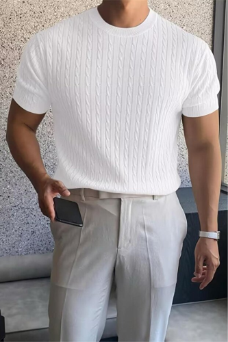 Oksit men's luxury T-shirt Kelly, slim fit, from Hair Weave series, embossed with a round neck and short sleeves